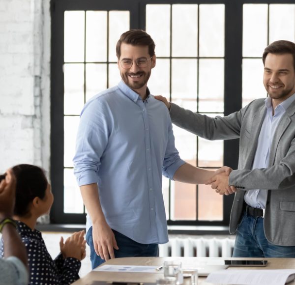Proud,Boss,Encouraging,And,Thanking,Happy,Employee,For,Good,Job,
